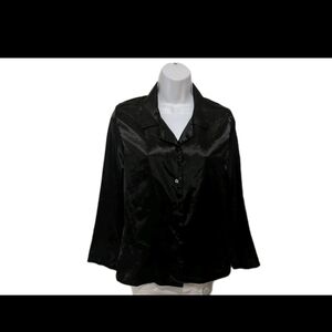 Fredrick's Black Satin Pajamas Top Shirt S Long Sleeve Minimalist Sexy City 180L